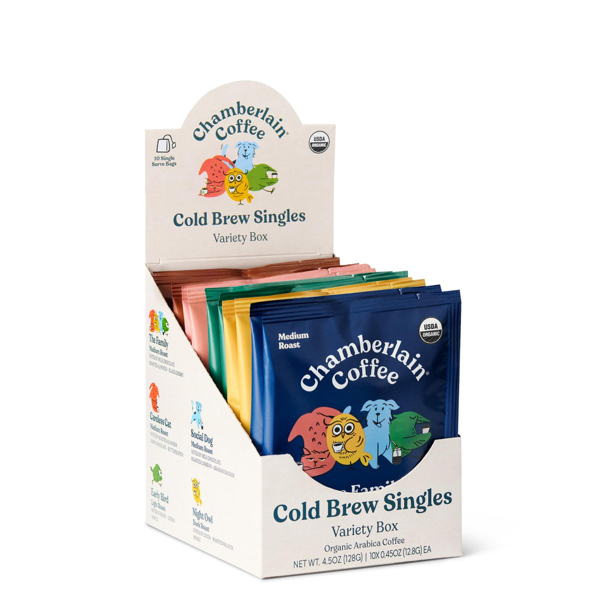 Chamberlain Coffee front packaging showing variety pack and convenience
