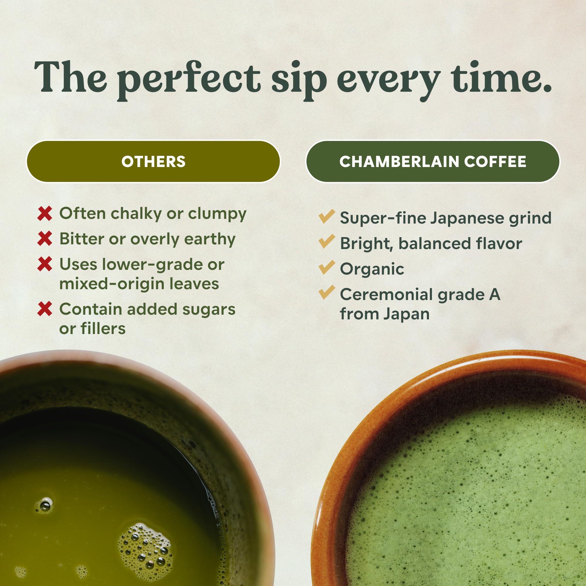 Chamberlain Coffee matcha latte in cup showcasing creamy foam and rich color