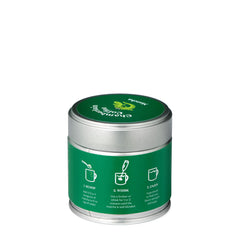 Chamberlain Coffee open tin revealing vibrant green matcha powder for easy use