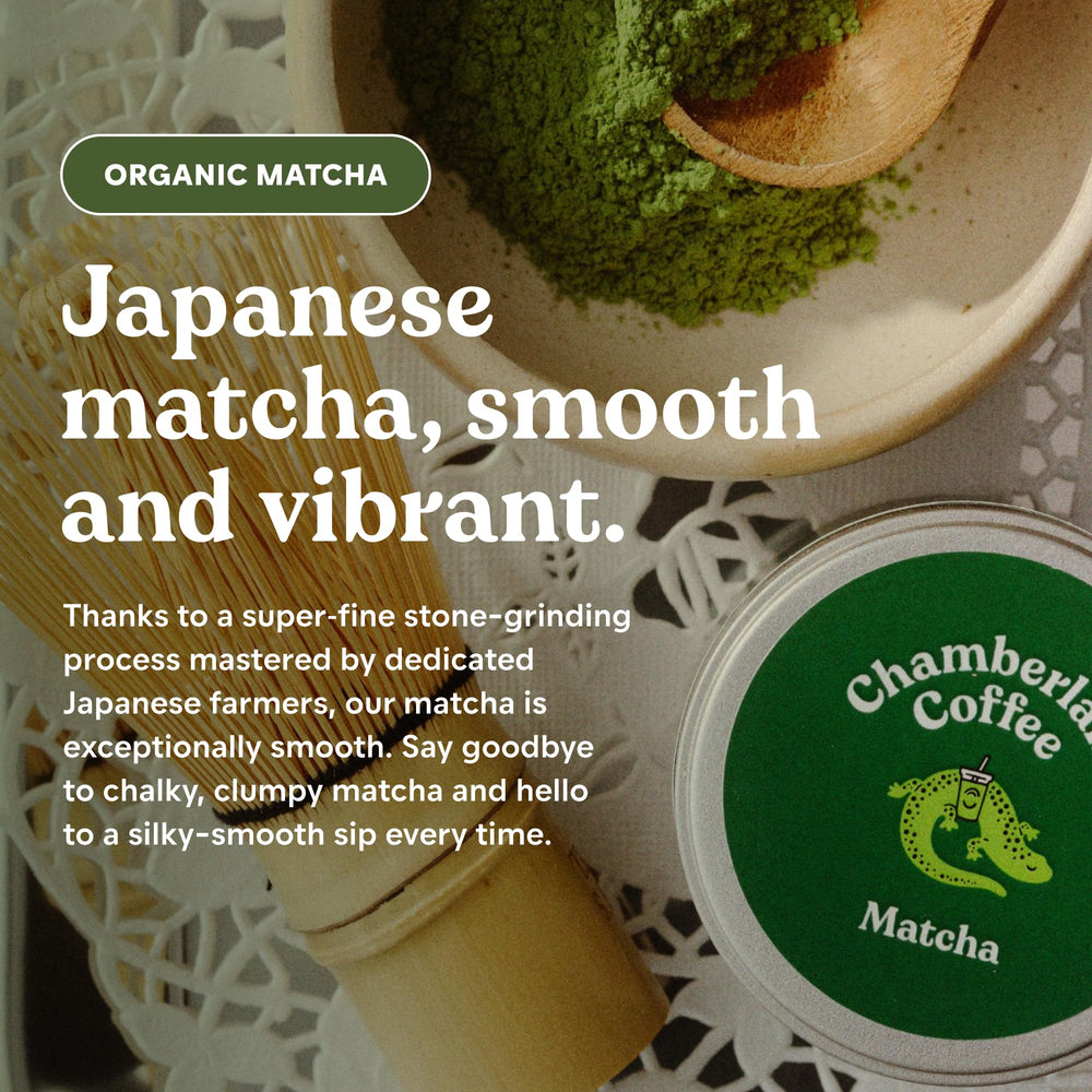 Chamberlain Coffee matcha blended in smoothie glass for added nutrients