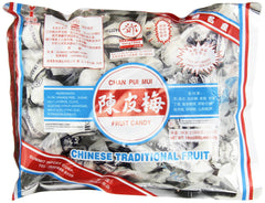 Chan Pui Mui front packaging showing 14 oz bag and fresh fruit flavors
