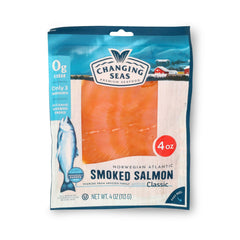 Changing Seas smoked salmon on board showing texture and ready-to-eat benefit