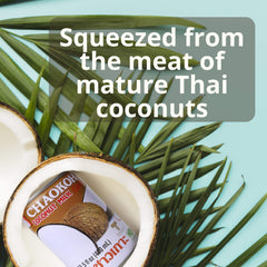 Chaokoh open can revealing creamy coconut milk texture and richness
