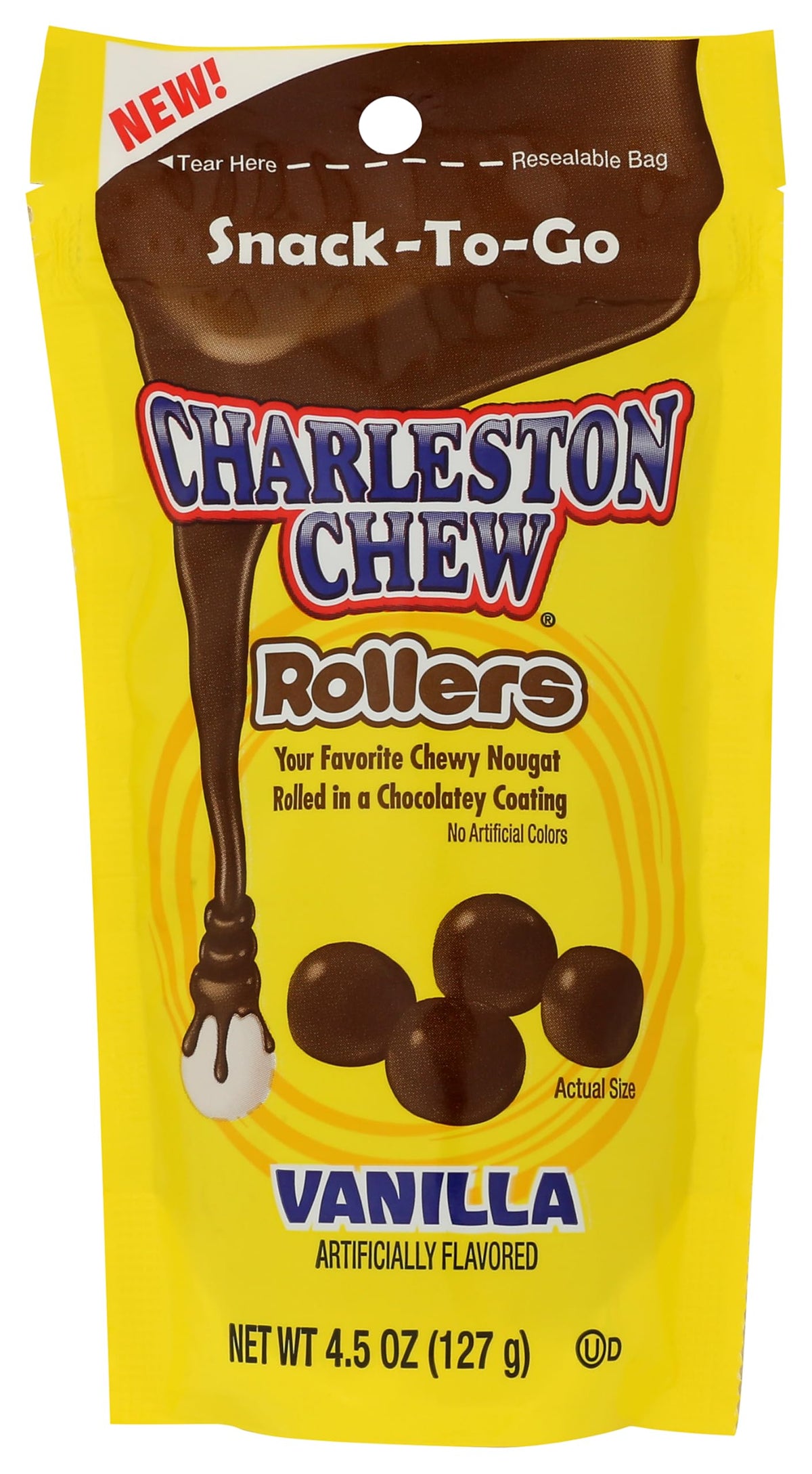 Charleston Chew bag front view showing resealable convenience and portable snack benefit