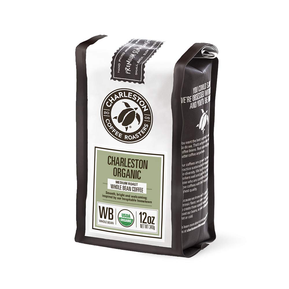 Charleston Coffee Roasters bag label close-up highlighting origin and roast