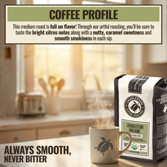 Charleston Coffee Roasters beans in hand showing portion size and quality