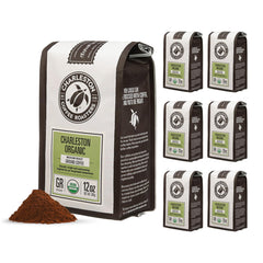 Charleston Coffee Roasters front packaging showing six 12oz bags and brand clarity