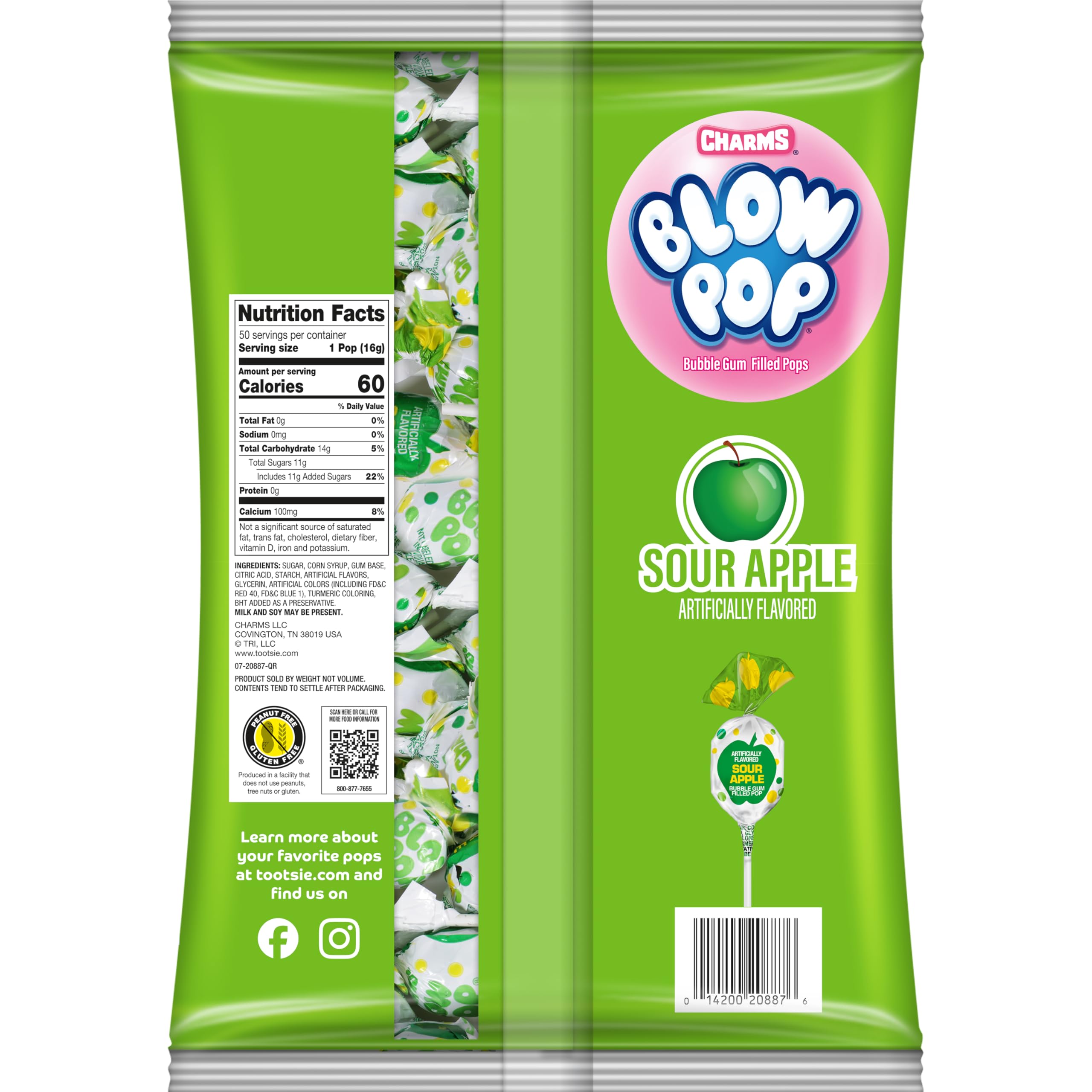 Charms Blow Pop close-up of sour apple hard candy shell highlighting tart texture