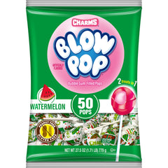 Charms watermelon front packaging showing 50-count bag and easy storage benefit