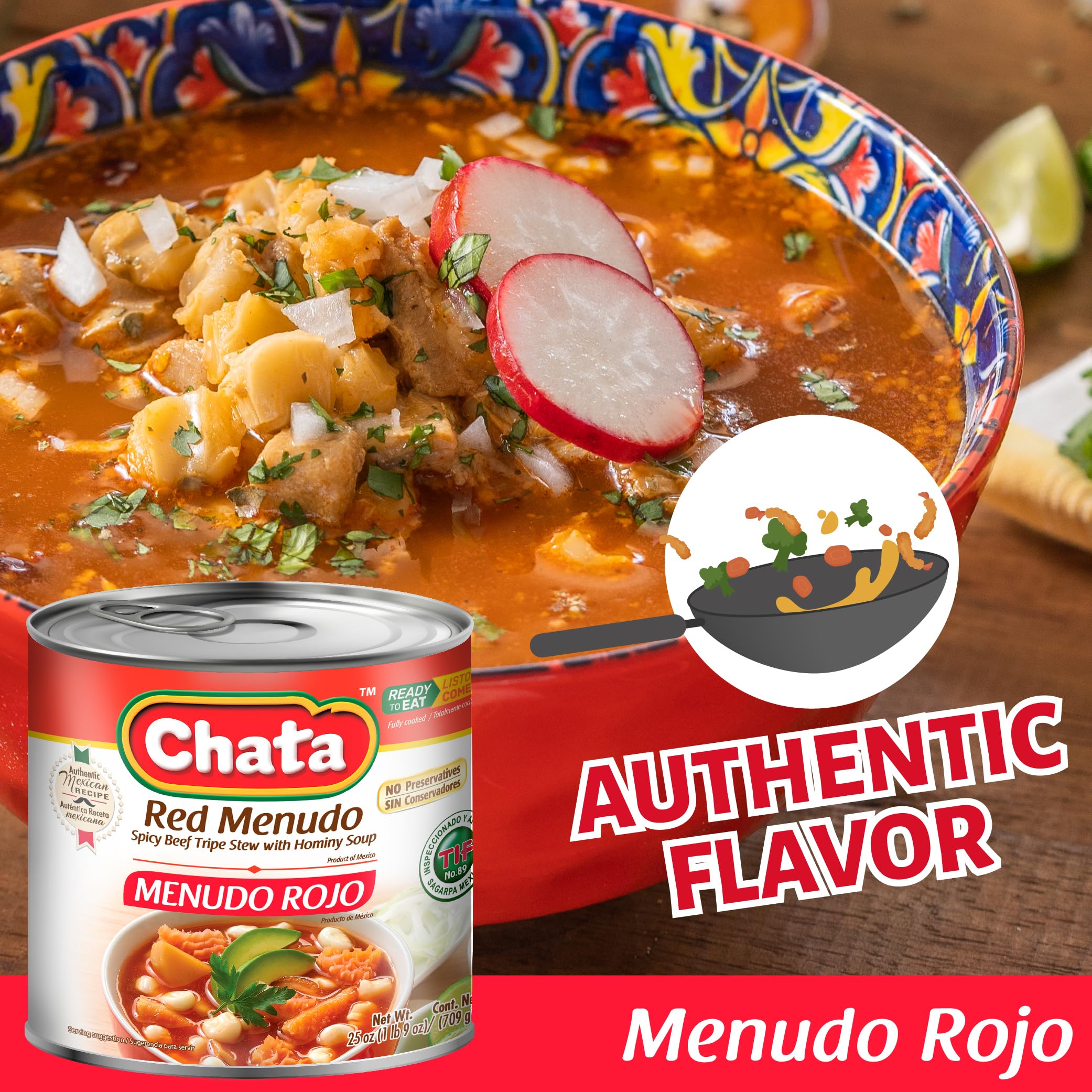 Chata three-can pack stacked to show pack size and pantry convenience