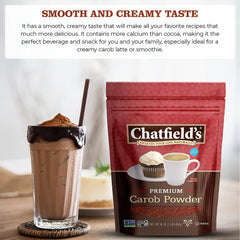 Chatfield's carob powder with baking ingredients highlighting versatile use in recipes