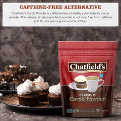 Chatfield's creamy carob latte in a mug illustrating caffeine-free comforting beverage option