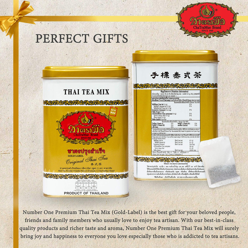 ChaTraMue sachet close-up showing fine tea texture and easy single-serve convenience