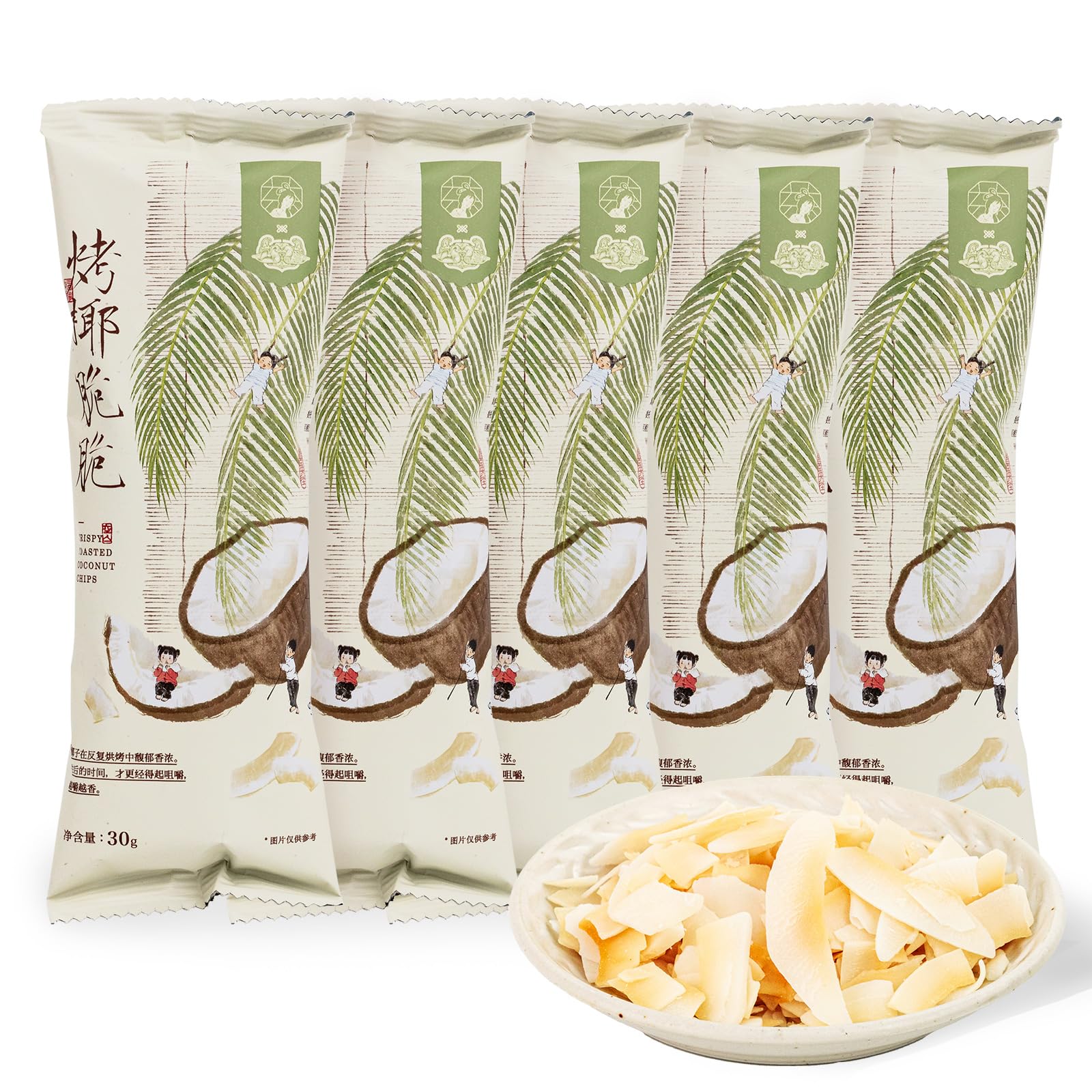 MODERN CHINA TEA SHOP close-up of thin toasted coconut flake texture highlighting crispness