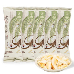 MODERN CHINA TEA SHOP close-up of thin toasted coconut flake texture highlighting crispness