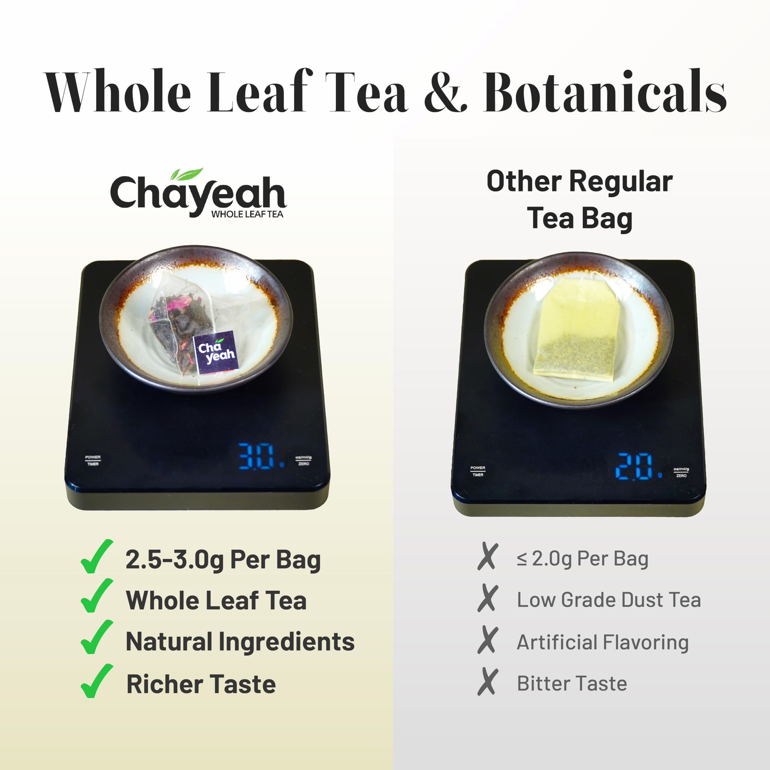 ChaYeah pyramid sachet close-up showing whole-leaf room to infuse fully