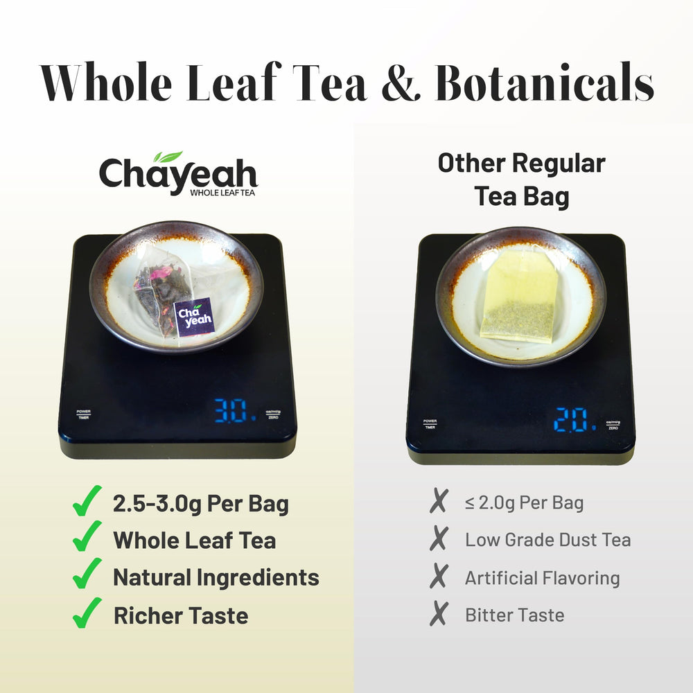 ChaYeah pyramid sachet close-up showing whole-leaf room to infuse fully