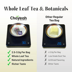 ChaYeah pyramid sachet close-up showing whole-leaf room to infuse fully