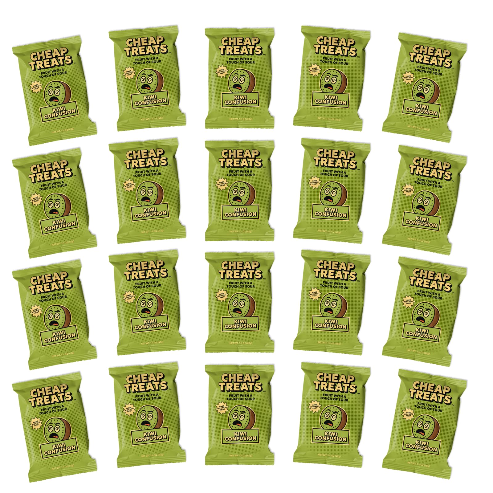 CHEAP TREATS close-up of chewy kiwi candy texture highlighting real fruit taste