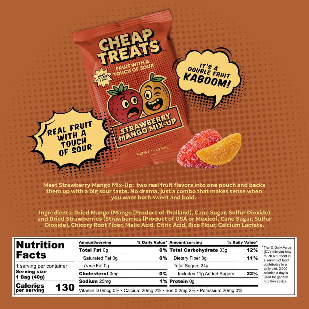 CHEAP TREATS open bag revealing chewy sour pieces for quick snacking convenience