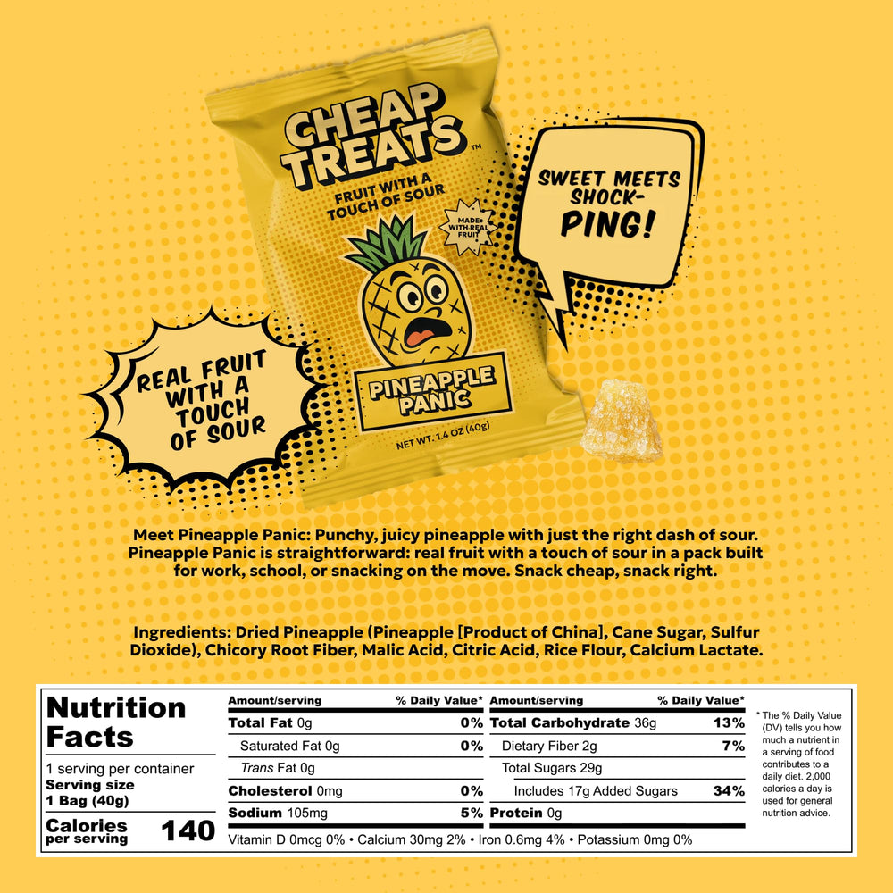 CHEAP TREATS travel pouch laid out for road trips to show convenience and shareability