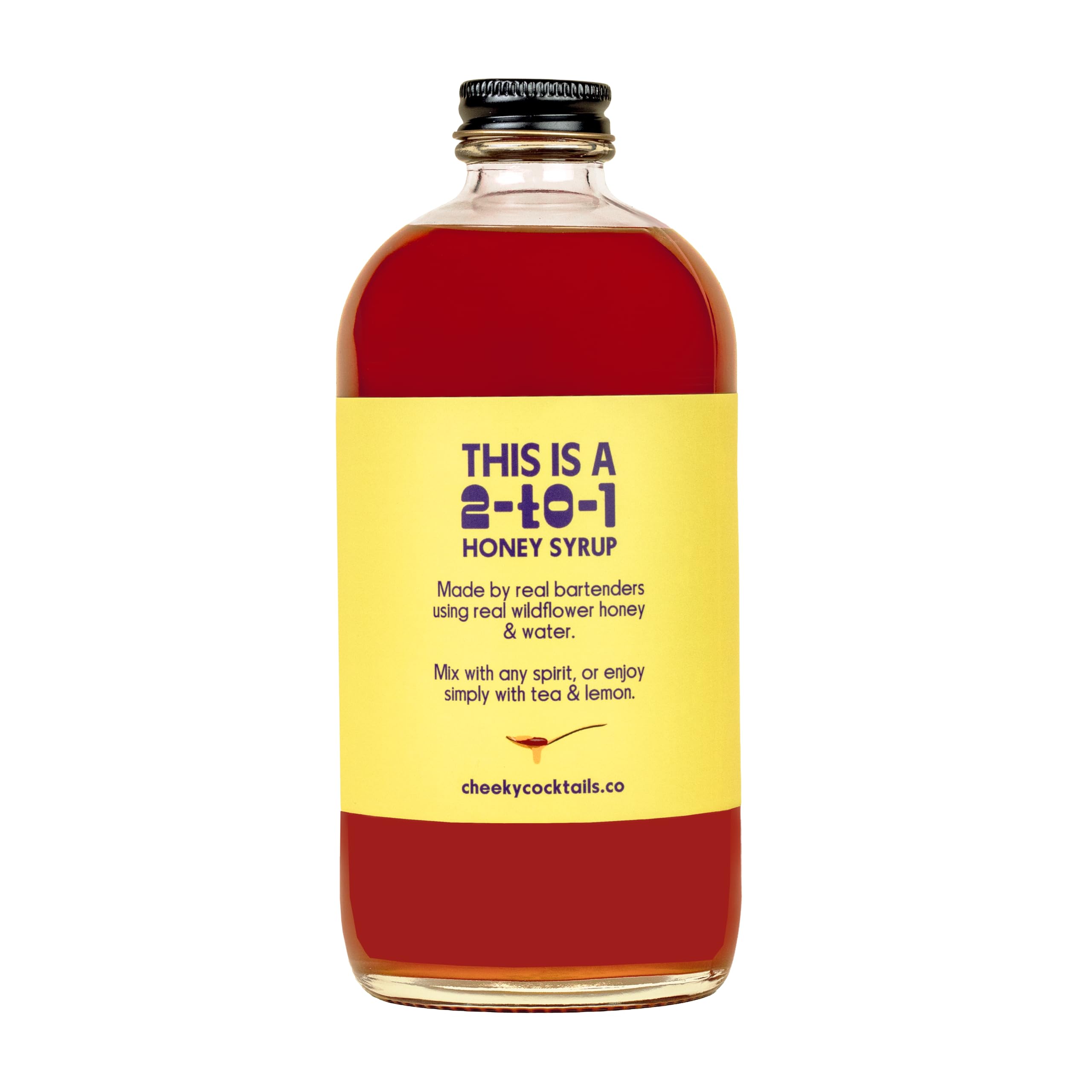 Cheeky honey syrup label detail highlighting Grade A wildflower honey and clean ingredients