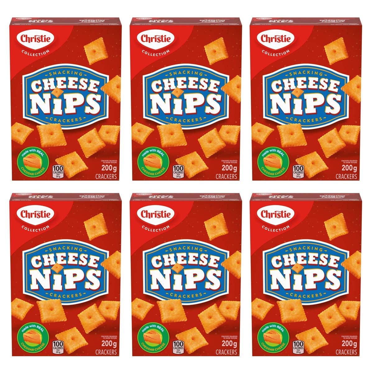 Cheese Nips front packaging showing six 200g boxes and clear branding benefit: convenient supply