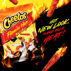 Cheetos Flamin' Hot crunchy texture close-up shows bold seasoning and crisp bite