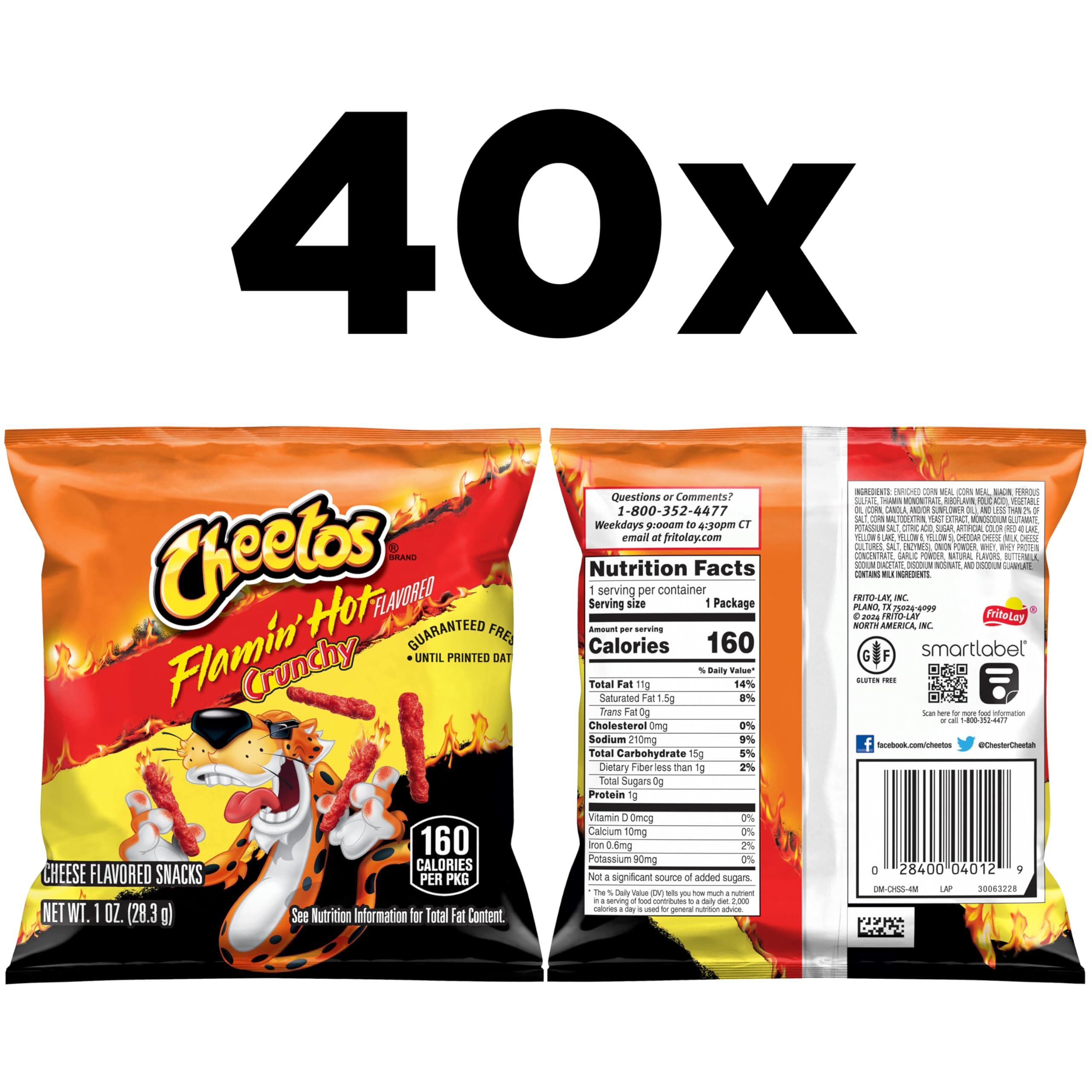 Cheetos Flamin' Hot single 1oz bag closeup highlights grab-and-go convenience