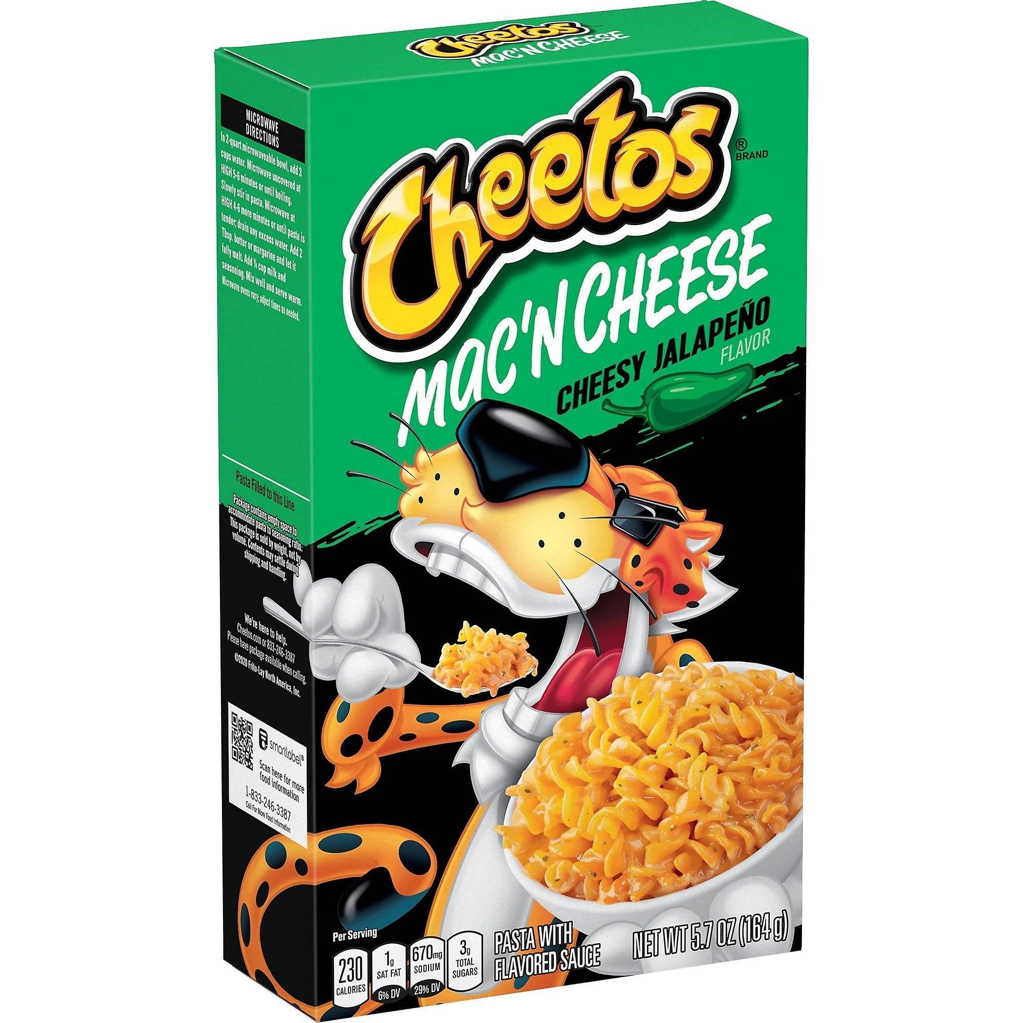Cheetos Mac & Cheese Cheesy Jalapeño front packaging showing flavor and pack size, quick meal appeal