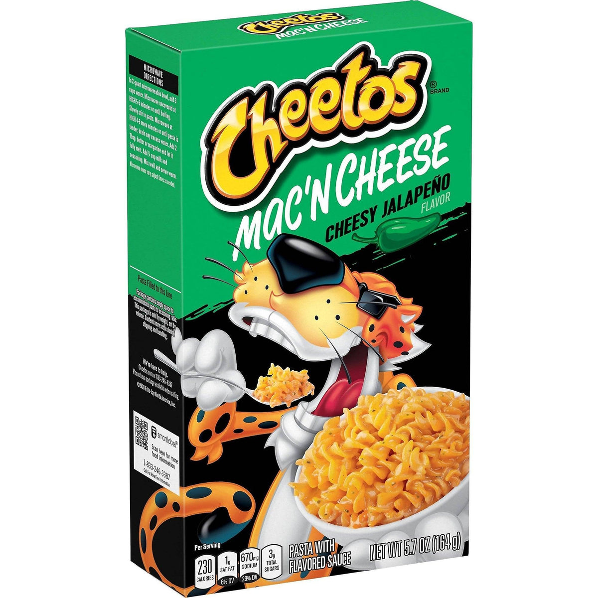 Cheetos Mac & Cheese Cheesy Jalapeño front packaging showing flavor and pack size, quick meal appeal