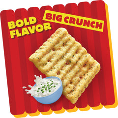 Cheez-It Grooves held in hand showing size and portion convenience