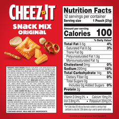Cheez-It open pouch top view revealing mixed crackers and pretzels for variety