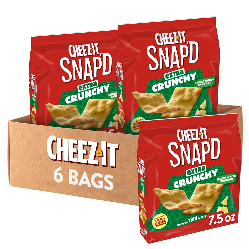 Cheez-It Snap'd front packaging showing crunchy sharp white cheddar benefits