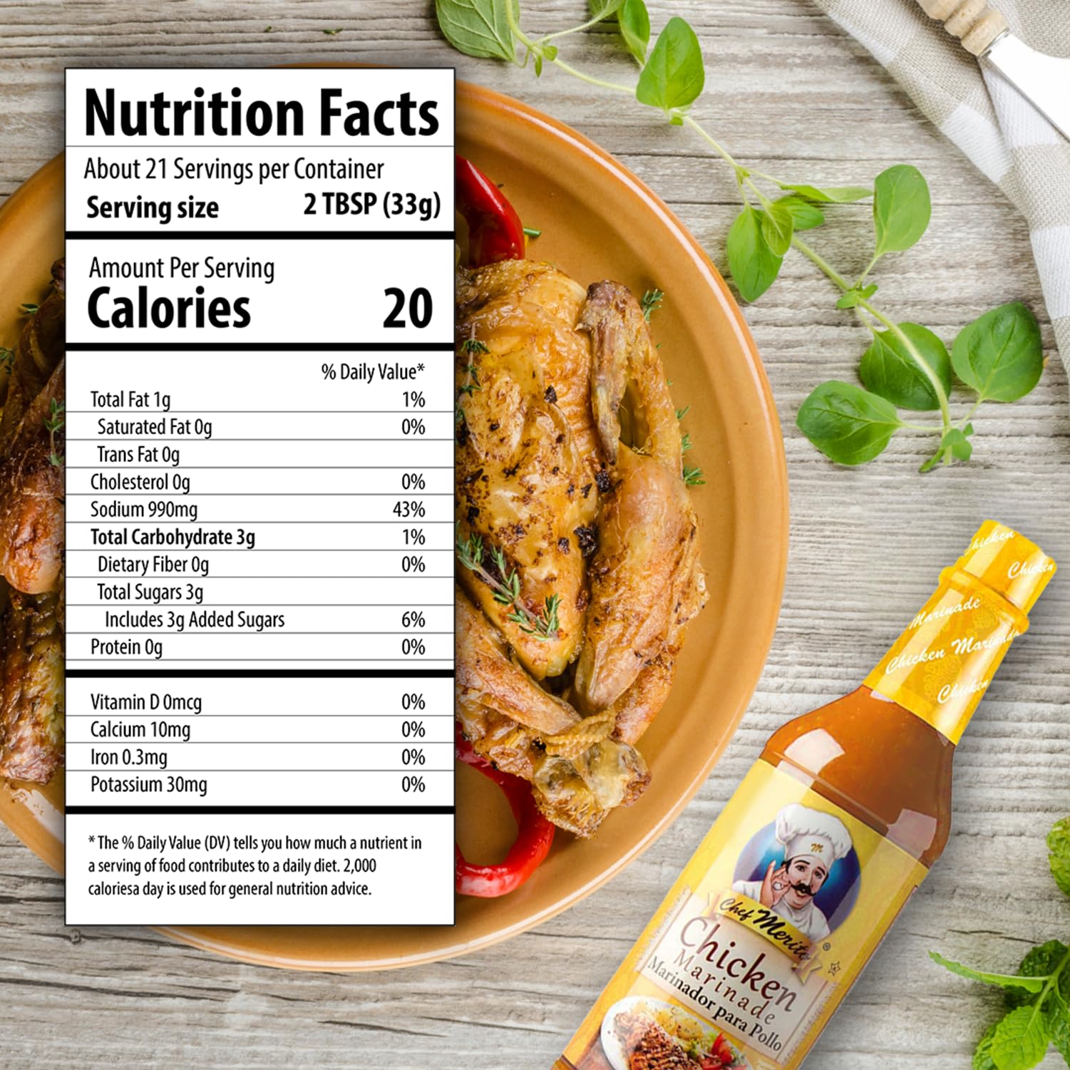 Chef Merito label close-up showing ingredients and trusted quality information