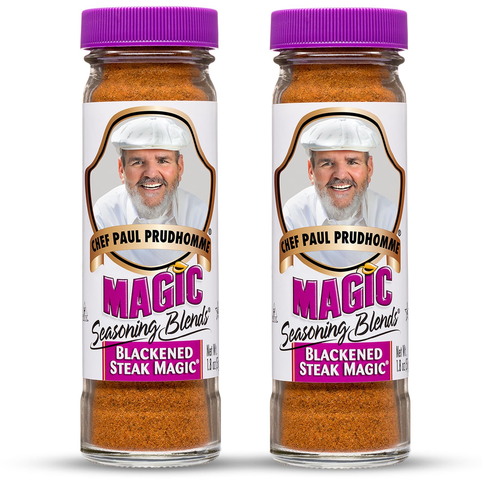 Chef Paul Prudhomme's front packaging showing two jars and bold branding for easy identification