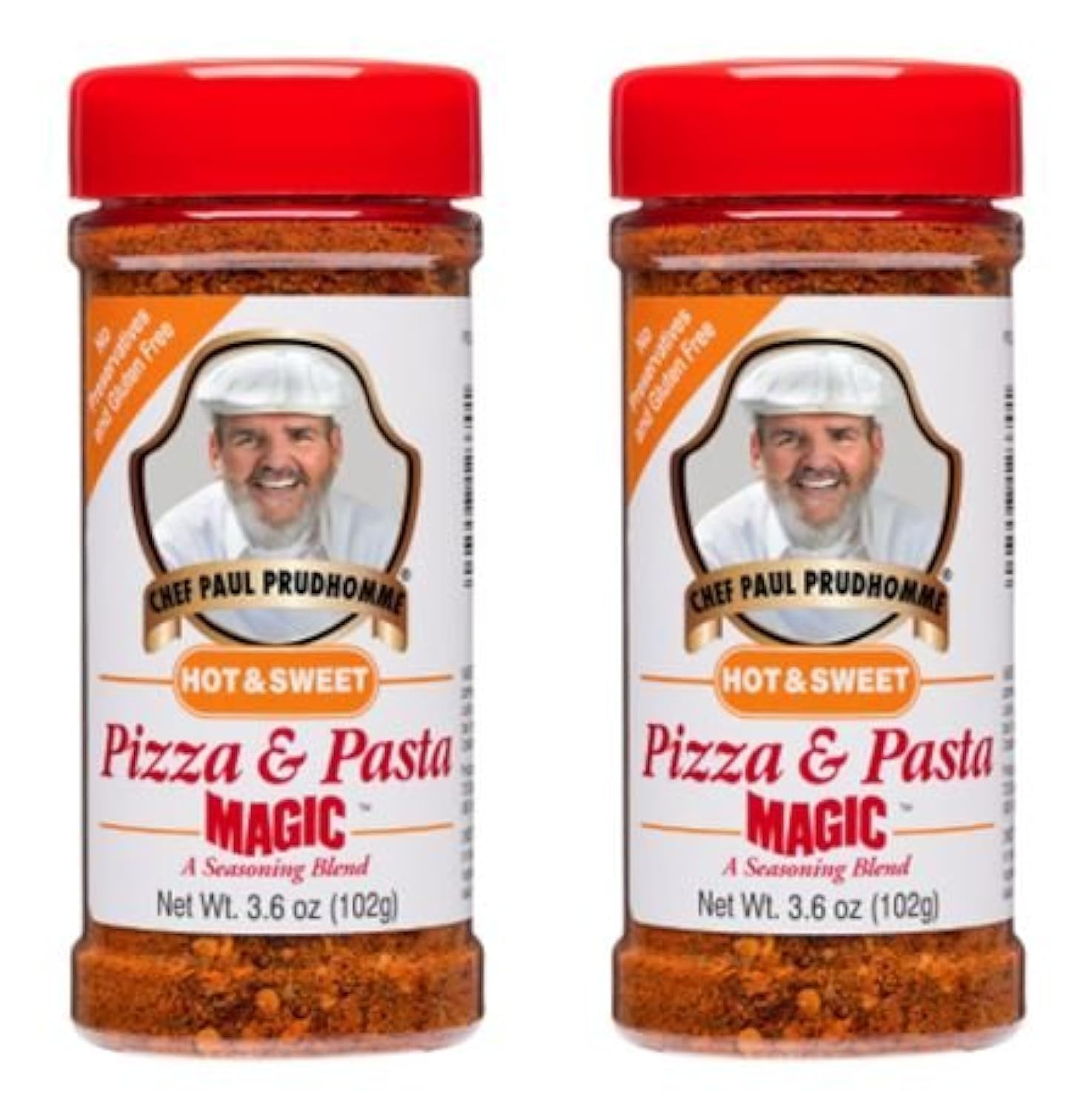 Chef Paul Prudhomme's front packaging of pizza & pasta seasoning, adds bold Italian flavor