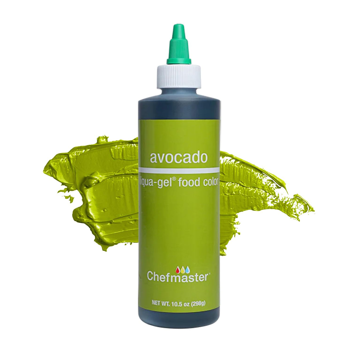 Chefmaster bottle front view showing avocado shade and large size benefit