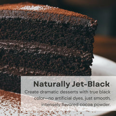 Chocolate cookies and layer cake colored with Chefmaster black cocoa demonstrating dramatic results