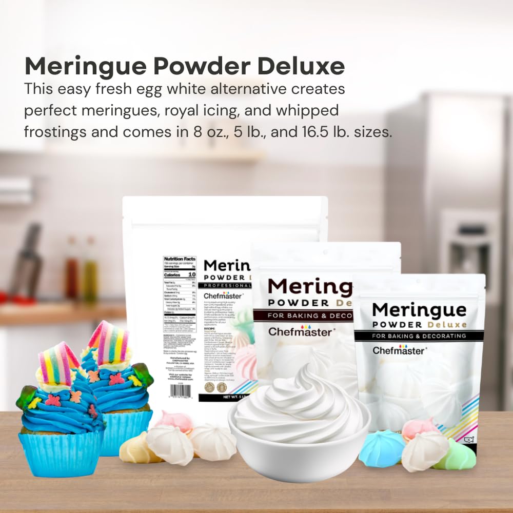 Chefmaster meringue pie topping in kitchen setting illustrating fluffy, stable coverage