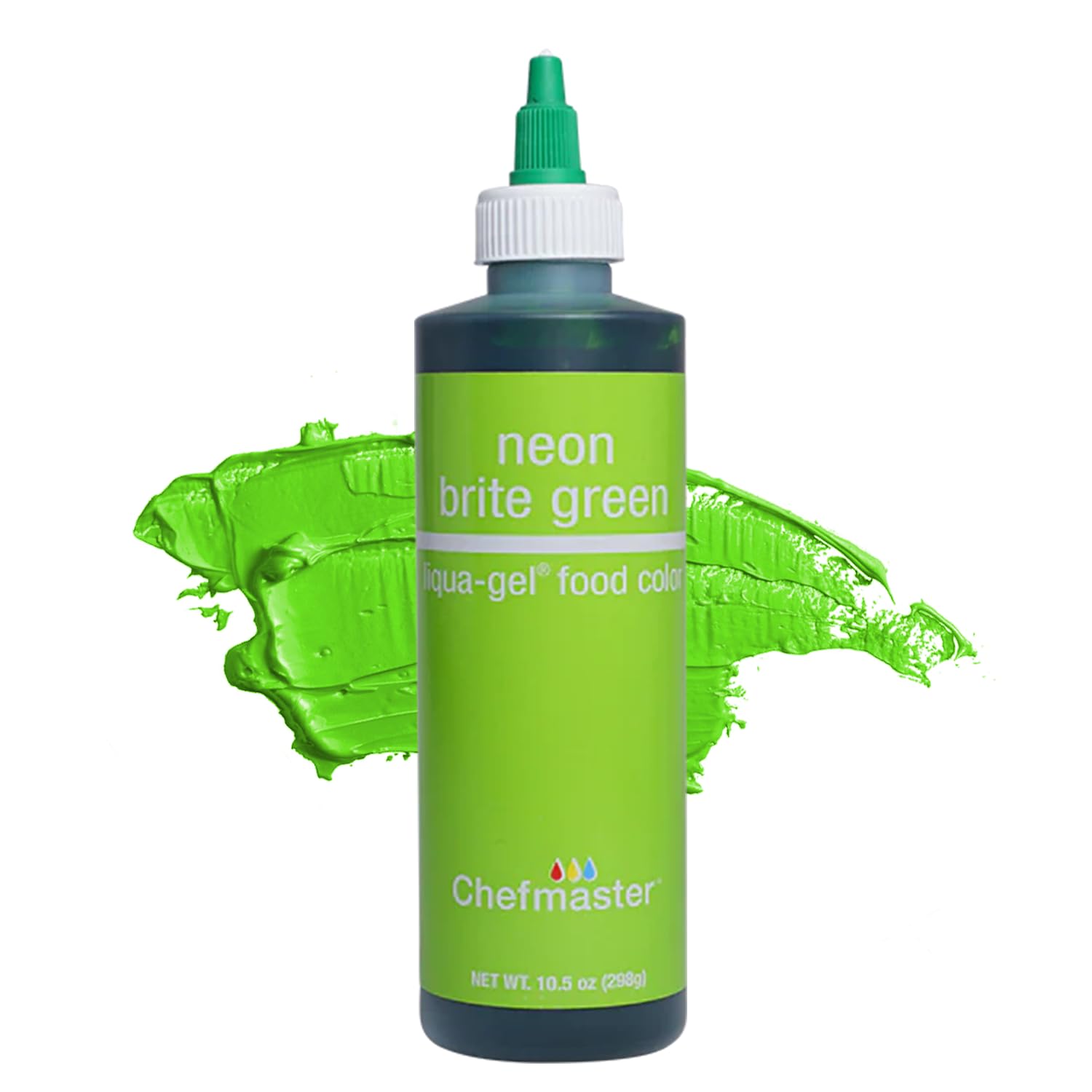 Chefmaster front packaging showing neon green gel and benefit of vibrant color