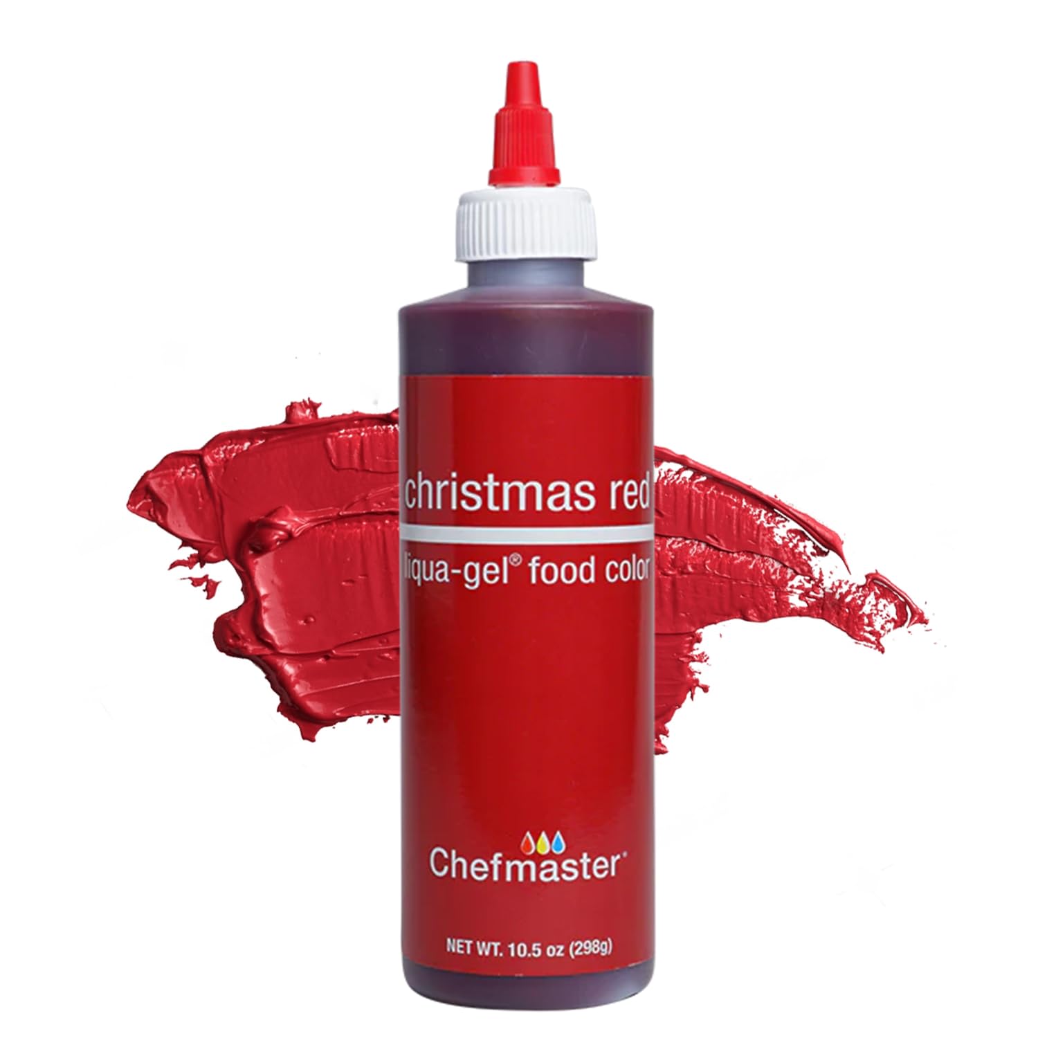 Chefmaster bottle front packaging showing bright red gel and product information benefit vivid color