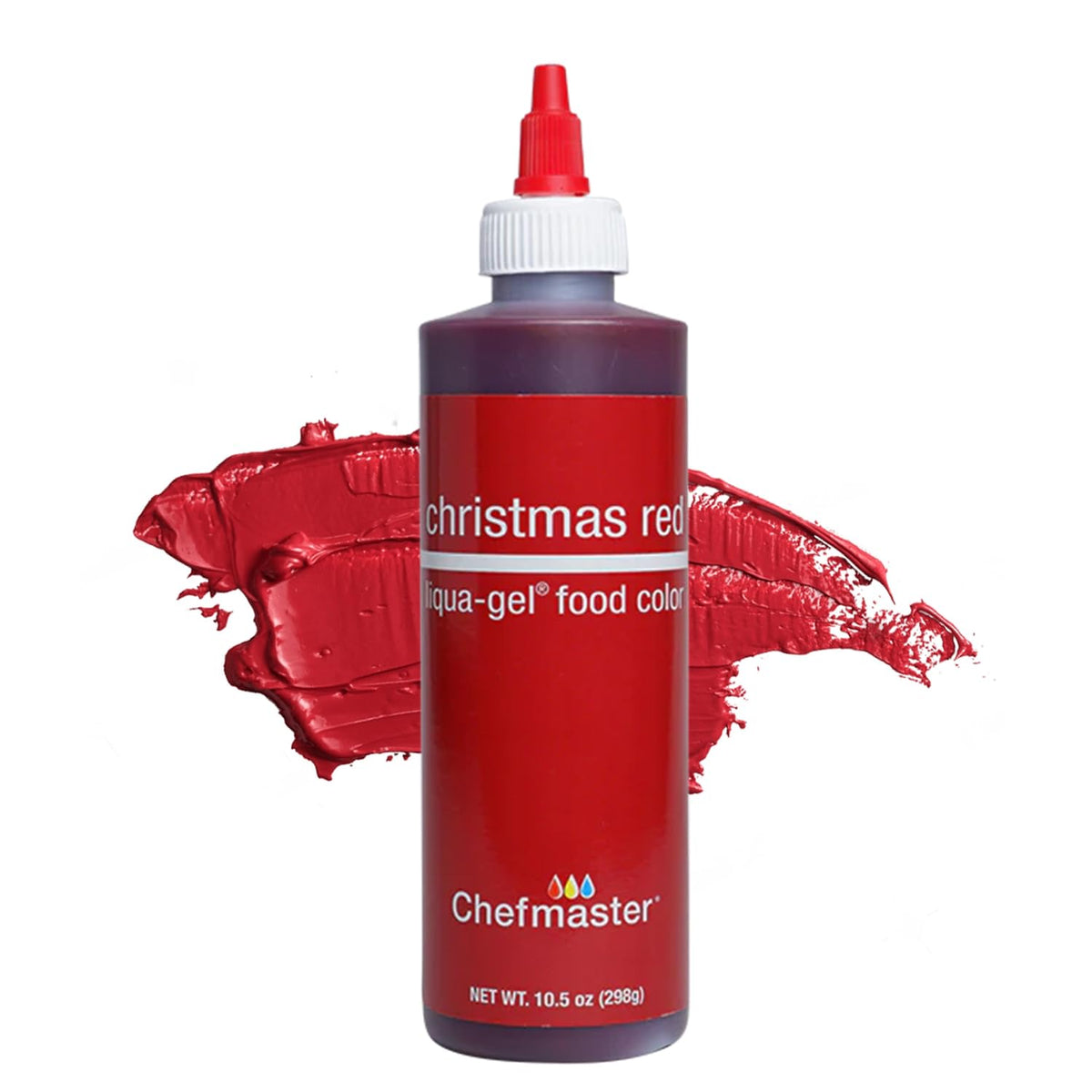 Chefmaster bottle front packaging showing bright red gel and product information benefit vivid color