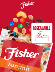 CHEF'S NATURALS milk chocolate candies and raisins highlighted, showing sweet balance to nuts