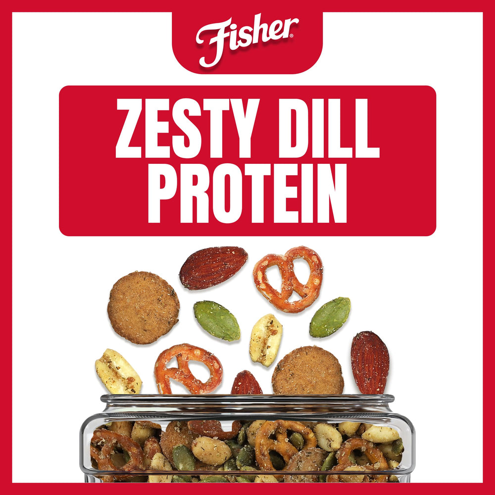 CHEF'S NATURALS open jar with a spoon serving trail mix, easy portioning benefit