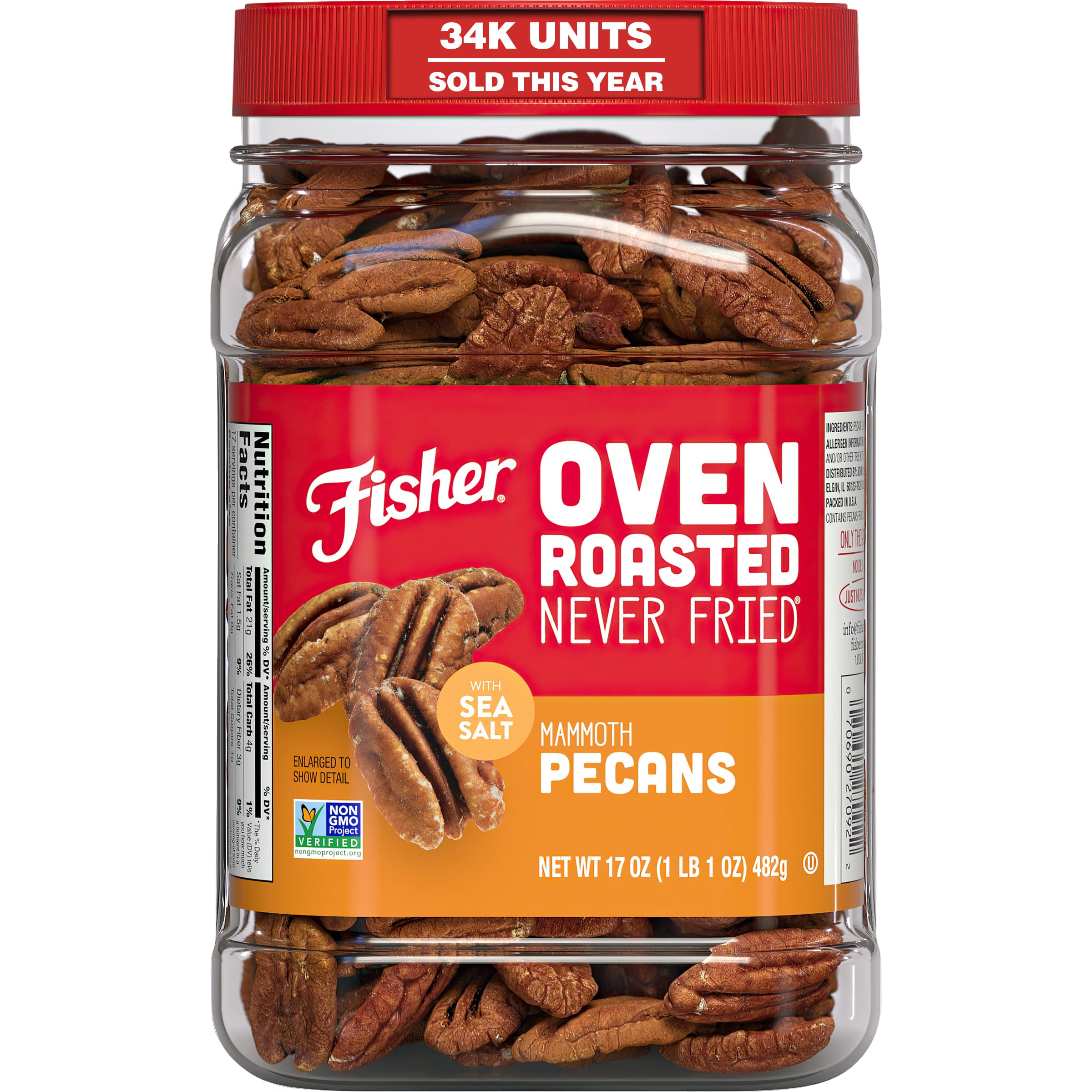 CHEF'S NATURALS Fisher front canister showing 17 ounce packaging and resealable lid benefits freshness