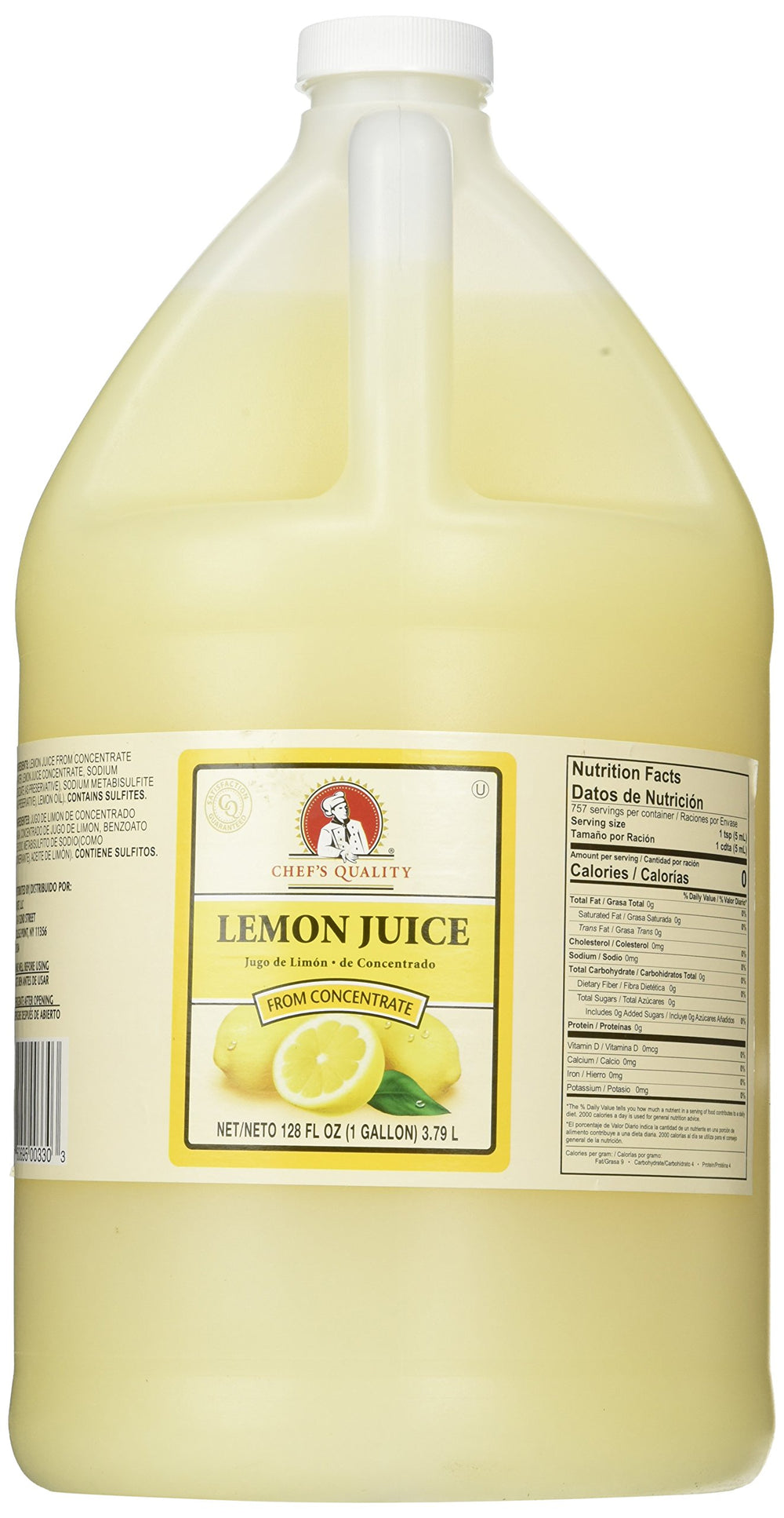 Chef's Quality lemon juice front label showing bottle and clear brand, ideal for consistent citrus flavor