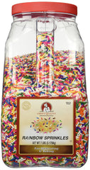 Chef's Quality rainbow sprinkles jar front view showing colorful topping and easy storage