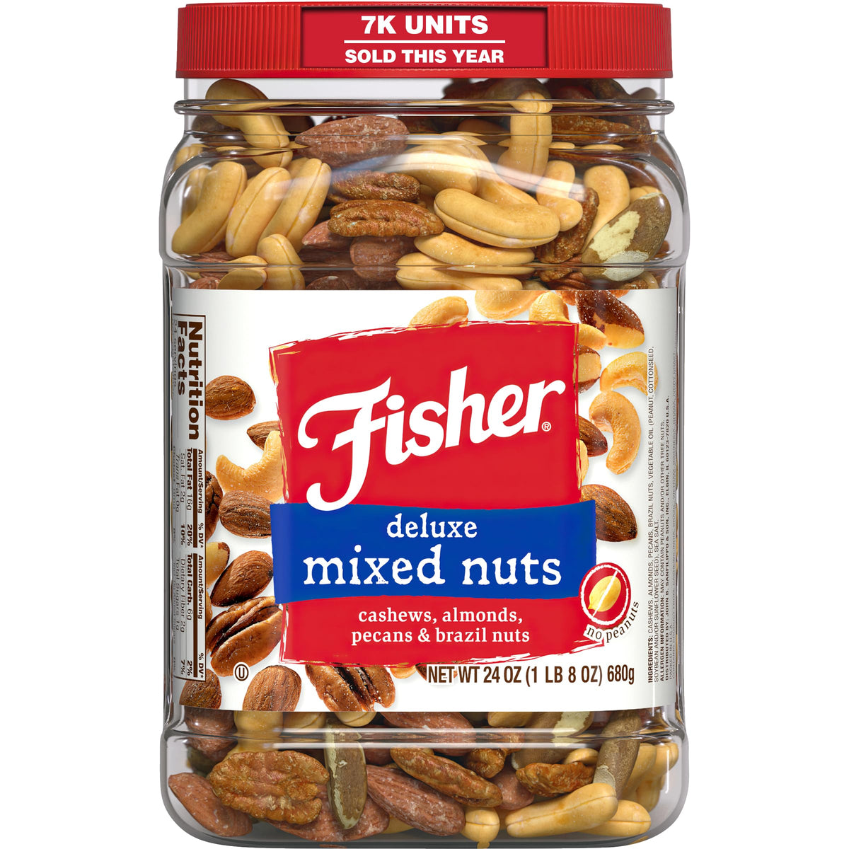 CHEF'S NATURALS clear jar front view showing mixed nuts and convenience