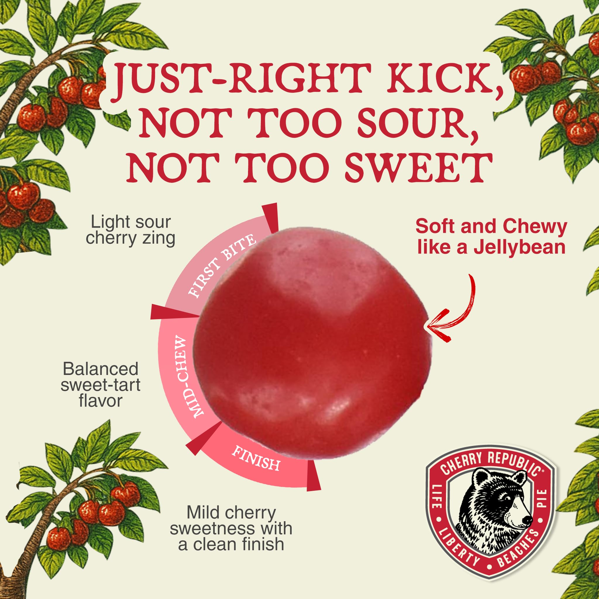 Cherry Republic bowl display ideal for parties with colorful sour cherry balls